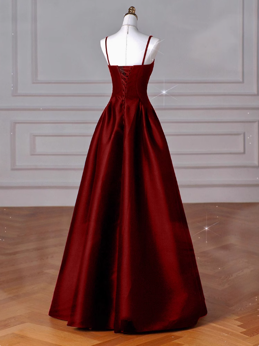 Sweetheart ??Prom Dress for Birthday&Graduation-Burgundy Satin Long Formal Evening Dress HZ1024