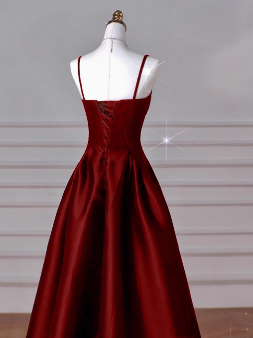 Sweetheart ??Prom Dress for Birthday&Graduation-Burgundy Satin Long Formal Evening Dress HZ1024