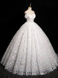 Sweetheart Neck Tulle Lace White Long Prom Dress, White Lace Formal Dress HZ1024