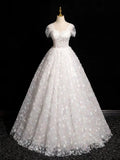Sweetheart Neck Tulle Lace White Long Prom Dress, White Lace Formal Dress HZ1024