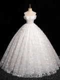 Sweetheart Neck Tulle Lace White Long Prom Dress, White Lace Formal Dress HZ1024