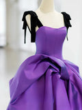 Sweetheart Neck Satin Purple Long Prom Dress, Purple Long Formal Dress HZ1024