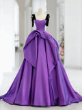 Sweetheart Neck Satin Purple Long Prom Dress, Purple Long Formal Dress HZ1024