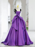Sweetheart Neck Satin Purple Long Prom Dress, Purple Long Formal Dress HZ1024