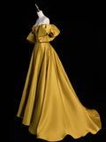 Sweetheart Neck Satin Gold Long Prom Dress, Gold Long Formal Dress HZ1024