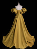 Sweetheart Neck Satin Gold Long Prom Dress, Gold Long Formal Dress HZ1024
