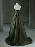 V Neck Satin Green Long Prom Dress, Green Long Formal Dress HZ1024