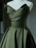 V Neck Satin Green Long Prom Dress, Green Long Formal Dress HZ1024