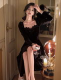 style birthday dress daily party French temperament velvet black dress for women HZ1024