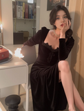 style birthday dress daily party French temperament velvet black dress for women HZ1024