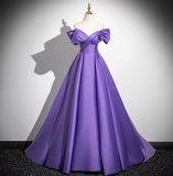 A-line V-neck satin long prom dress, purple formal dress HZ1024