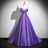A-line V-neck satin long prom dress, purple formal dress HZ1024
