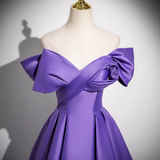 A-line V-neck satin long prom dress, purple formal dress HZ1024