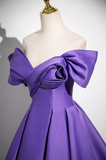 A-line V-neck satin long prom dress, purple formal dress HZ1024