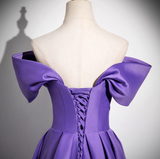 A-line V-neck satin long prom dress, purple formal dress HZ1024