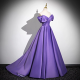 A-line V-neck satin long prom dress, purple formal dress HZ1024