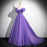 A-line V-neck satin long prom dress, purple formal dress HZ1024