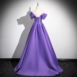 A-line V-neck satin long prom dress, purple formal dress HZ1024