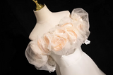 A-line off-the-shoulder satin tulle long prom dress, off-white formal dress HZ1024