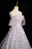 A-line sweetheart neck tulle sequin long prom dress, purple formal long dress HZ1024