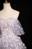 A-line sweetheart neck tulle sequin long prom dress, purple formal long dress HZ1024