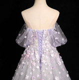 A-line sweetheart neck tulle sequin long prom dress, purple formal long dress HZ1024