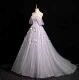 A-line sweetheart neck tulle sequin long prom dress, purple formal long dress HZ1024