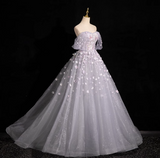 A-line sweetheart neck tulle sequin long prom dress, purple formal long dress HZ1024