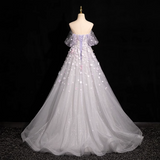 A-line sweetheart neck tulle sequin long prom dress, purple formal long dress HZ1024