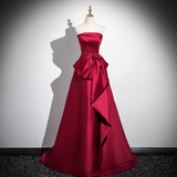 A-line off-the-shoulder satin long prom dress, burgundy formal long dress HZ1024