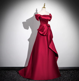 A-line off-the-shoulder satin long prom dress, burgundy formal long dress HZ1024