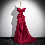 A-line off-the-shoulder satin long prom dress, burgundy formal long dress HZ1024