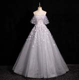 A-line sweetheart neck tulle sequin long prom dress, purple formal long dress HZ1024