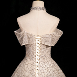 A-line V-neck mesh sequin long prom dress, champagne formal long dress HZ1024