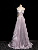A-line V-neck Satin Rhinestone Long Prom Dress, Purple Formal Long Dress HZ1024