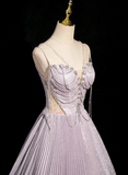 A-line V-neck Satin Rhinestone Long Prom Dress, Purple Formal Long Dress HZ1024