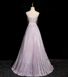 A-line V-neck Satin Rhinestone Long Prom Dress, Purple Formal Long Dress HZ1024