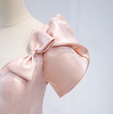 A-line V-neck satin long prom dress, pink formal long dress HZ1024