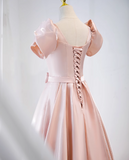 A-line V-neck satin long prom dress, pink formal long dress HZ1024