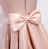 A-line V-neck satin long prom dress, pink formal long dress HZ1024