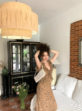 retro leopard print v-neck sling ruffle summer slim fit chiffon long skirt for women HZ1024