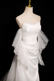Mermaid strapless satin tulle long prom dress, white formal long dress HZ1024