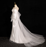 Mermaid strapless satin tulle long prom dress, white formal long dress HZ1024