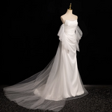Mermaid strapless satin tulle long prom dress, white formal long dress HZ1024