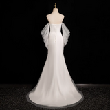 Mermaid strapless satin tulle long prom dress, white formal long dress HZ1024