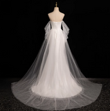 Mermaid strapless satin tulle long prom dress, white formal long dress HZ1024