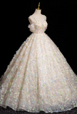 A-line sweetheart neck tulle beaded long prom dress, champagne formal long dress HZ1024