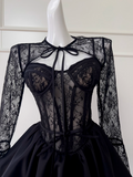 A-line Sweetheart Neck Lace Satin Short Prom Dress, Black Homecoming Dress HZ1024