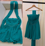 blue A-line strapless chiffon short prom dress, lake blue homecoming dress HZ1024