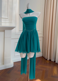 blue A-line strapless chiffon short prom dress, lake blue homecoming dress HZ1024